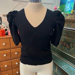 Industry black stretchy short sleeved shirt with puff sleeves